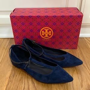 Tory Burch Ashton t-strap strap navy suede, size 8